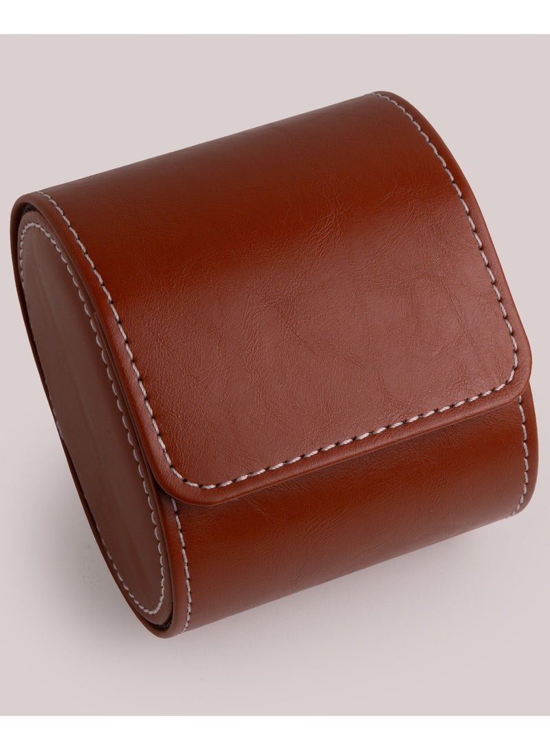Clasico Luxury Heavy-Duty Leather Single Watch Travel Case Brown – Premium Watch Roll with Suede Interior, Secure Clip Lock & Cushioned Protection for Luxury Watches - Image 1